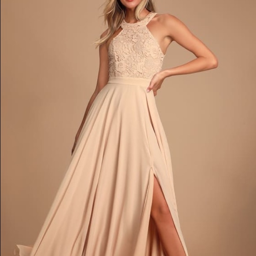 Lulus Picture Perfect Blush Lace Maxi Dress